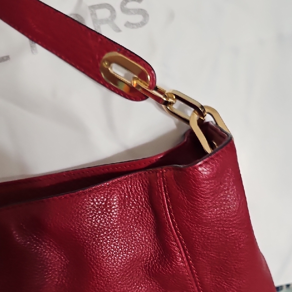 Michael Kors Red Pebbled Leather Shoulder Bag with Gold Hardware - Picture 7 of 9